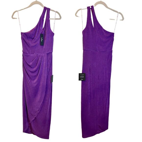 NWT Lulus Fabulous Forever Purple One-Shoulder Cutout Tulip Midi Dress - Picture 2 of 8